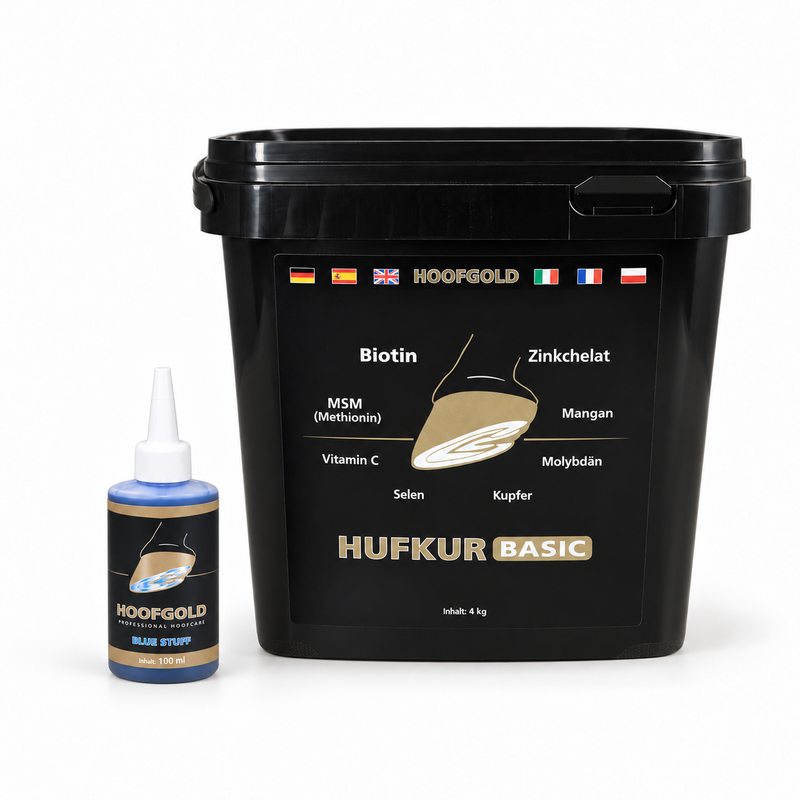 BlueStuff 100 ml und Hufkur Basic 4 kg im Strahlpflege-Duo