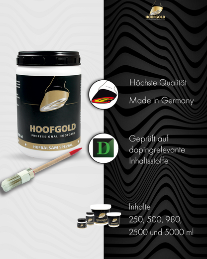 Hufbalsam Spezial - fördert das Hornwachstum und verleiht dem Huf Elastizität & Glanz; intensive Pflege für gesunde, widerstandsfähige Hufe | Hoofgold