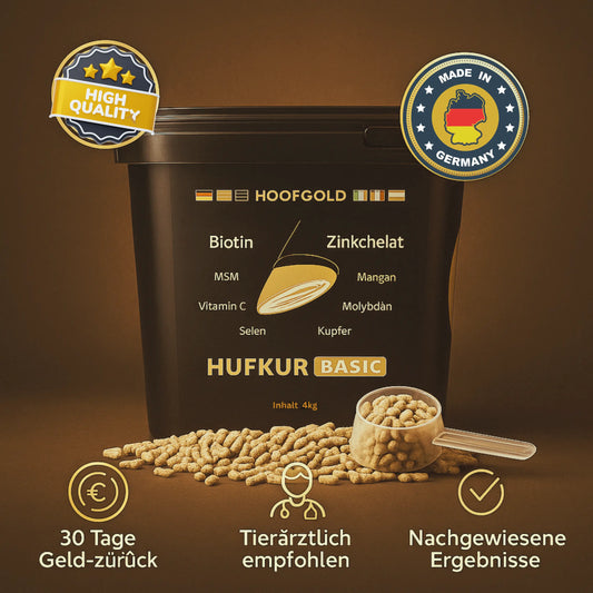 Hufkur- unterstützt das Hufwachstum und fördert die Regeneration bei brüchigen Hufen, Strahlfäule & Hufrehe; Nährstoffkomplex für starke Hufe | Hoofgold