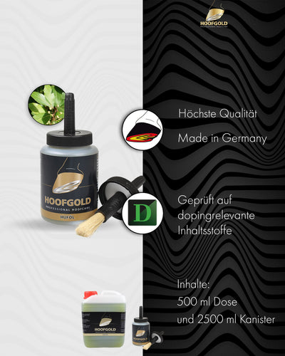 hufoel – spendet Feuchtigkeit, verleiht natürlichen Glanz und schützt vor Austrocknung; stärkt und nährt den Huf nachhaltig | Hoofgold