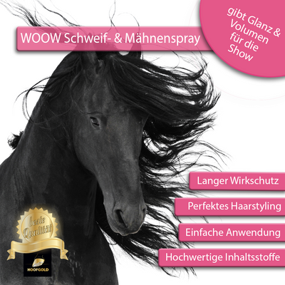 WOOW Show-Shine-Spray – sorgt für seidige Mähne & Schweif, verhindert Verknotungen und schützt das Haarkleid langanhaltend | Hoofgold